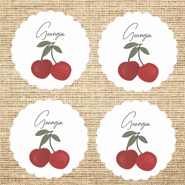 Two Red Cherries Illustration | Cute Fruit Art  Paper Coaster (Creator Uploaded)