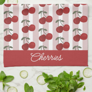 Two Red Cherries Illustration   Cute Fruit Art  Tea Towel