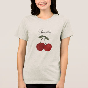 Two Red Cherries Illustration Cute Fruit Art Tri-Blend Shirt