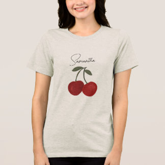 Two Red Cherries Illustration | Cute Fruit Art  Tri-Blend Shirt