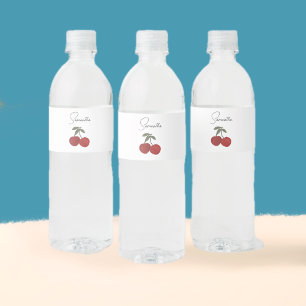 Two Red Cherries Illustration Cute Fruit Art Water Bottle Label