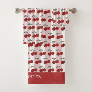 Two Red Cherries Illustration Personalized  Bath Towel Set