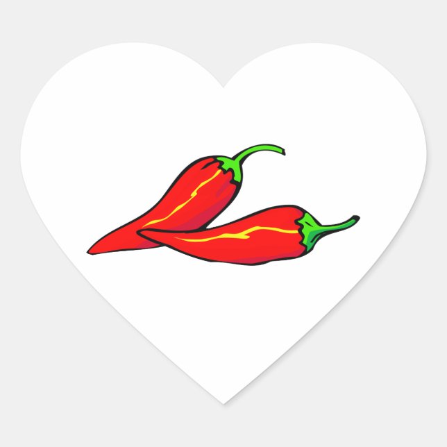Two Red Chilli Peppers on Side Heart Sticker (Front)