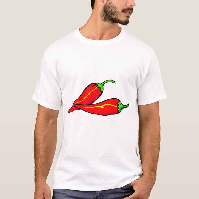 Two Red Chilli Peppers on Side T-Shirt (Front)