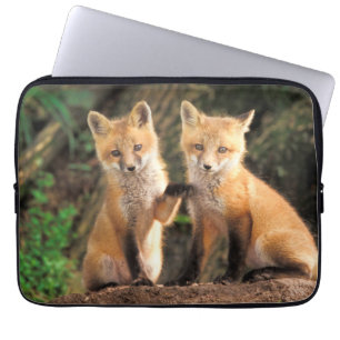 Two Red Fox Pups in Front of Their Den Laptop Sleeve