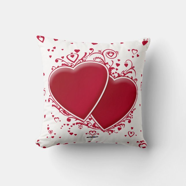 Two Red Hearts For Valentine's Day Cushion (Front)