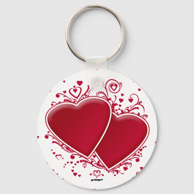 Two Red Hearts For Valentine's Day Key Ring (Front)