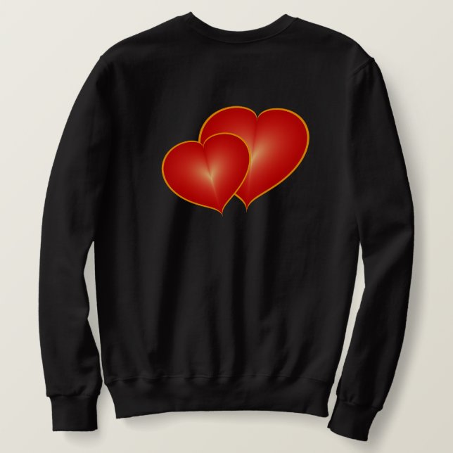 Two Red Hearts, Modern Digital Art Graphic Sweatshirt (Design Back)
