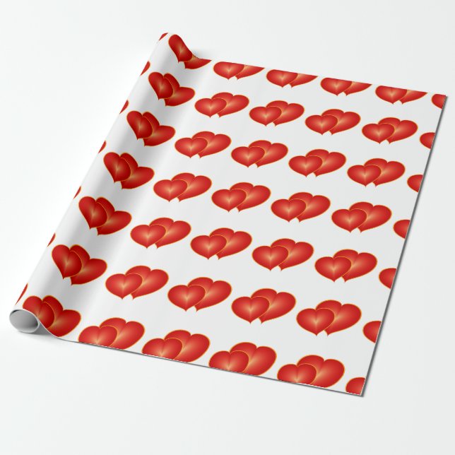 Two Red Hearts, Modern Digital Art Graphic Wrapping Paper (Unrolled)