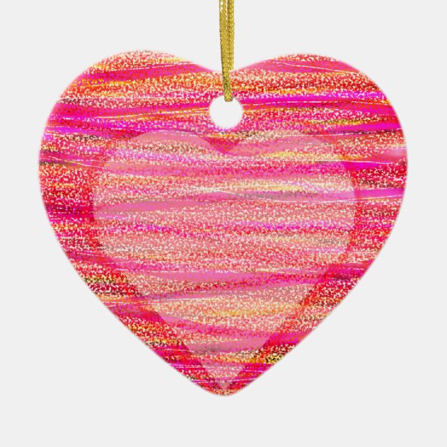 Two Red Hearts on a Valentines Day Tree  Ceramic Tree Decoration (Front)