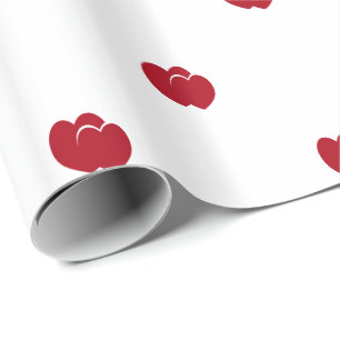 Two Red Hearts on White Wrapping Paper