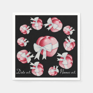 two red hearts tied with white bow design wedding napkin