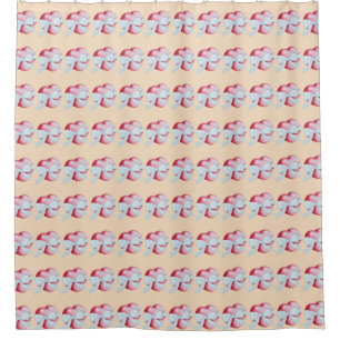 two red hearts tied with white ribbon bow shower curtain
