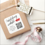 Two Red Hearts Wedding Website QR Code Square Sticker<br><div class="desc">Square wedding website QR code sticker in black and white with elegant fonts and two red hearts,  overlapping,  one in a darker shade. Add the url to your wedding website to the premade QR code.</div>
