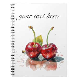 two red juicy cherries, customisable notebook