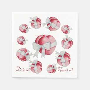 two red love hearts and white bow romantic wedding napkin
