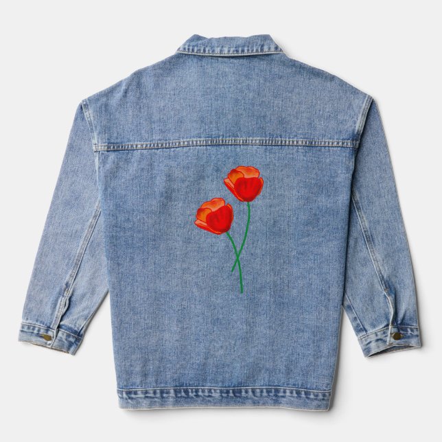 Two Red Poppy Flowers Denim Jacket (Back)