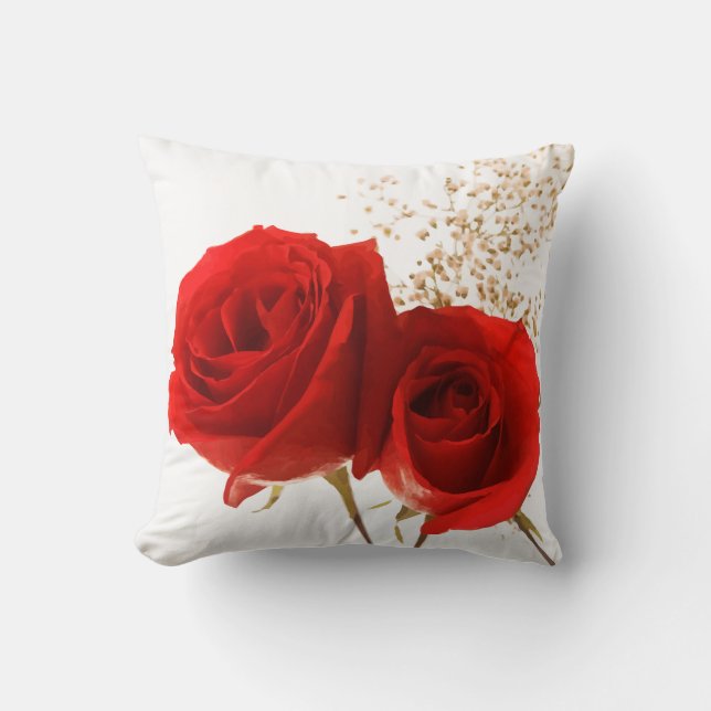 Two Red Roses Custom Background Colour Cushion (Front)