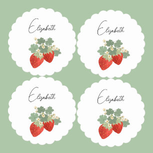 Two Red Strawberries with Leaves & Flowers Fruit Paper Coaster
