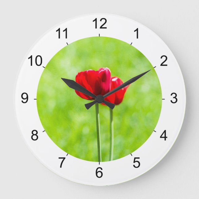 Two red tulip flowers large clock (Front)
