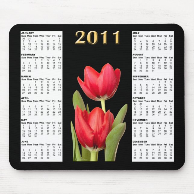 Two Red Tulips 2011 Calendar Mousepad (Front)