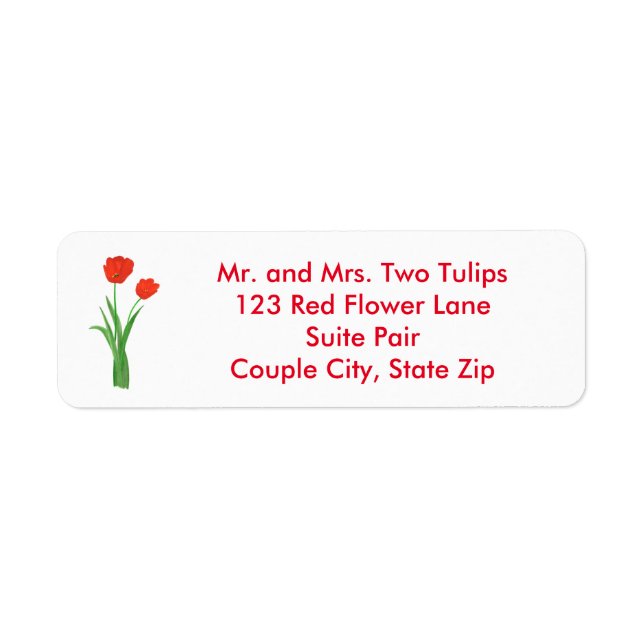 Two Red Tulips Flower Address Labels for Wedding (Front)