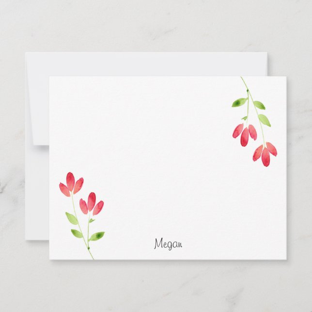 Two Red Watercolor Flower Stems Card (Front)