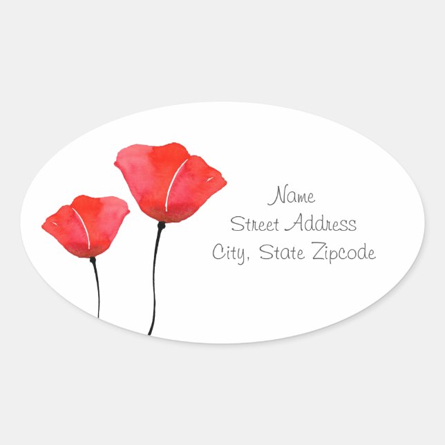 Two Red Watercolor Poppies Labels (Front)