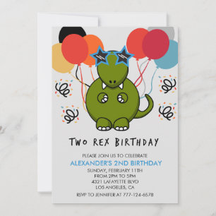 Two rex birthday invitations Cute kids dino