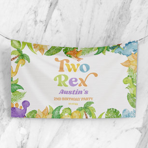 Two Rex Dinosaur 2nd Second Birthday Party Banner