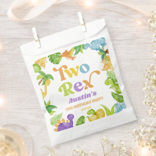 Two Rex Dinosaur 2nd Second Birthday Party Favour Bags