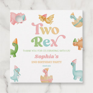 Two Rex Dinosaur 2nd Second Birthday Party Favour Tags