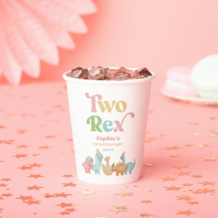 Two Rex Dinosaur 2nd Second Birthday Party Paper Cups