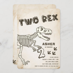 Two Rex Dinosaur Birthday Party Invitation