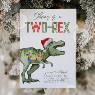 Two-Rex Santa Dinosaur Birthday Invitation