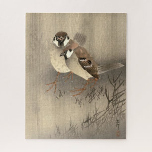Two Ring Sparrows in the Rain by Ohara Koson Jigsaw Puzzle