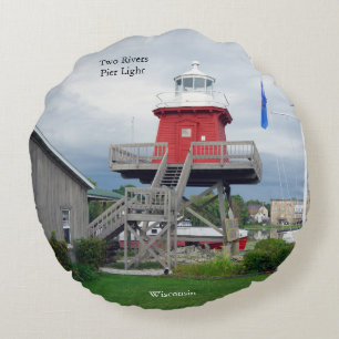 Two Rivers Pier Light round pillow