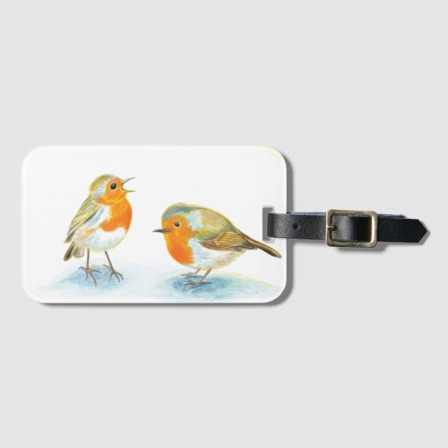 Two Robins in Winter   Luggage Tag (Front Horizontal)