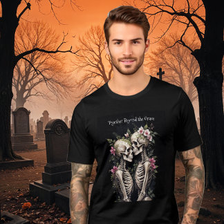 Two Romantic Gothic Human Skeletons Embracing Tri-Blend Shirt
