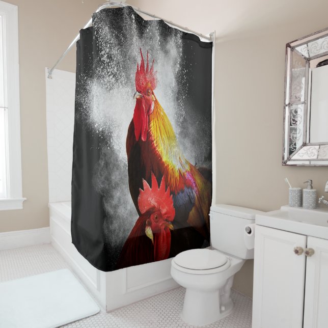 Two Roosters Shower Curtain (In Situ)