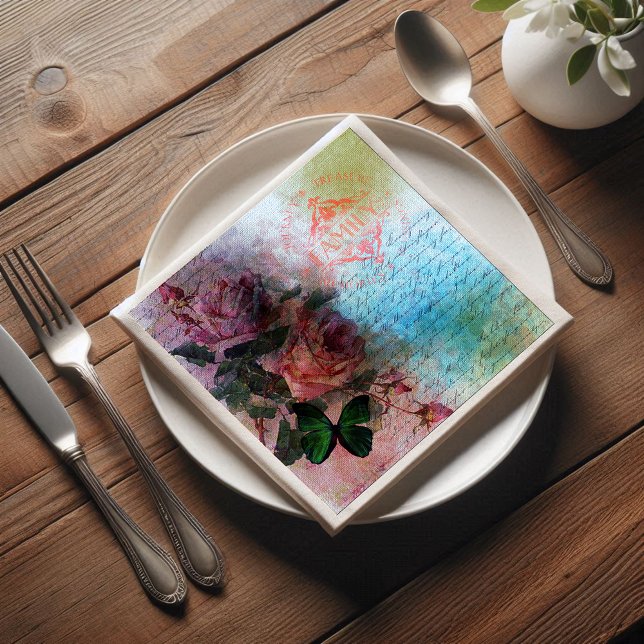 Two Roses Floral Family Ephemera Decoupage Napkin (Creator Uploaded)