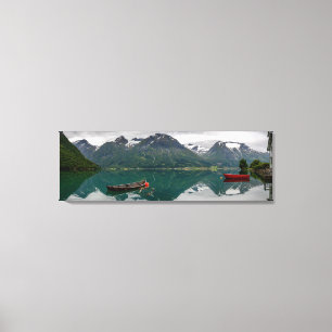 Two rowboats with reflection in a lake canvas