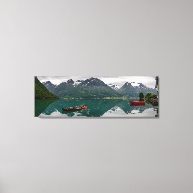 Two rowboats with reflection in a lake canvas print (Front)