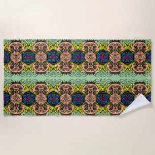 Two rows of identical weird faces beach towel