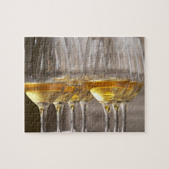 two rows of wine tasting glasses with lucious jigsaw puzzle (Horizontal)