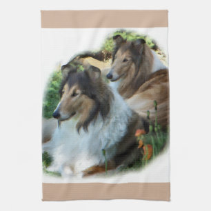 Two Sable Rough Collies Art Gifts Tea Towel
