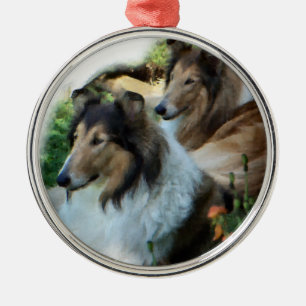 Two Sable Rough Collies Metal Tree Decoration