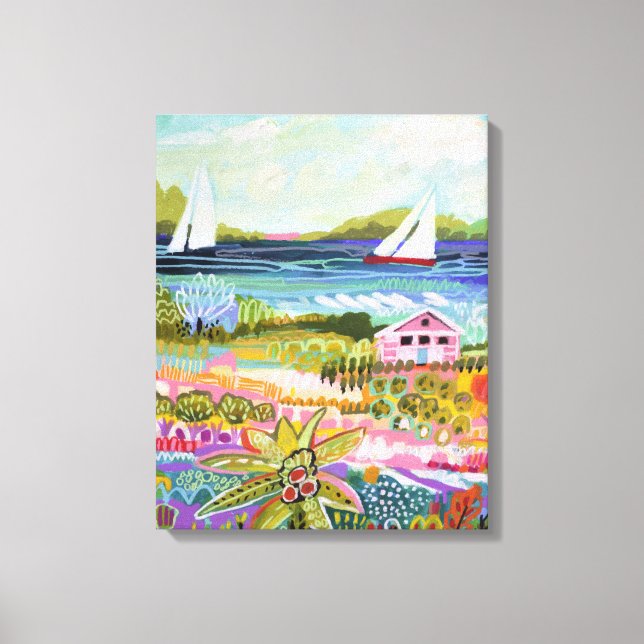 Two Sailboats and Cottage Canvas Print (Front)