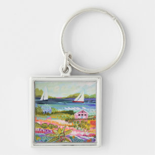 Two Sailboats and Cottage Key Ring