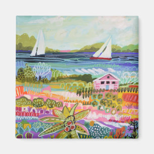 Two Sailboats and Cottage Magnet